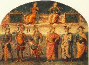 PERUGINO, Pietro Fortitude and Temperance with Six Antique Heroes oil on canvas